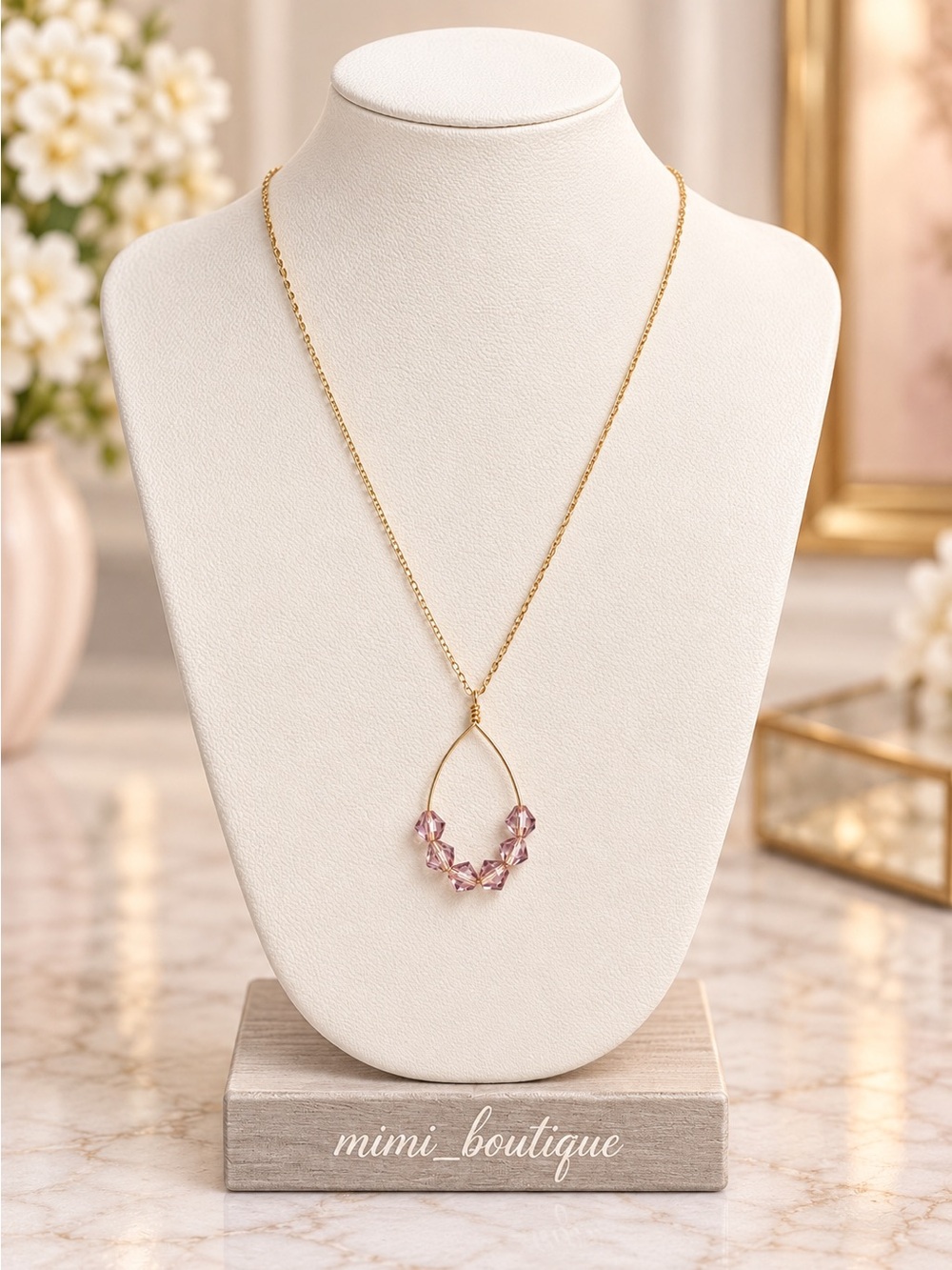 Handmade Swarovski Vintage Rose Crystal Pendant Necklace